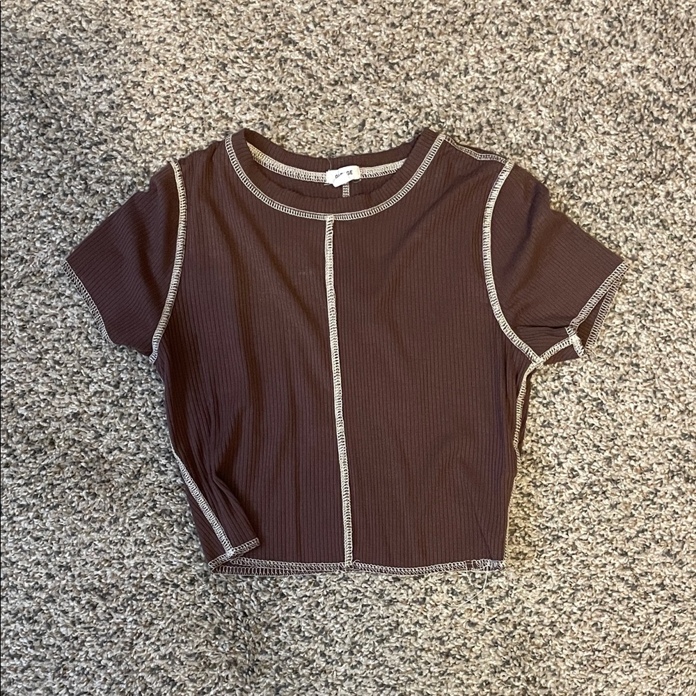 Garage Chocolate Ribbed Crop Top